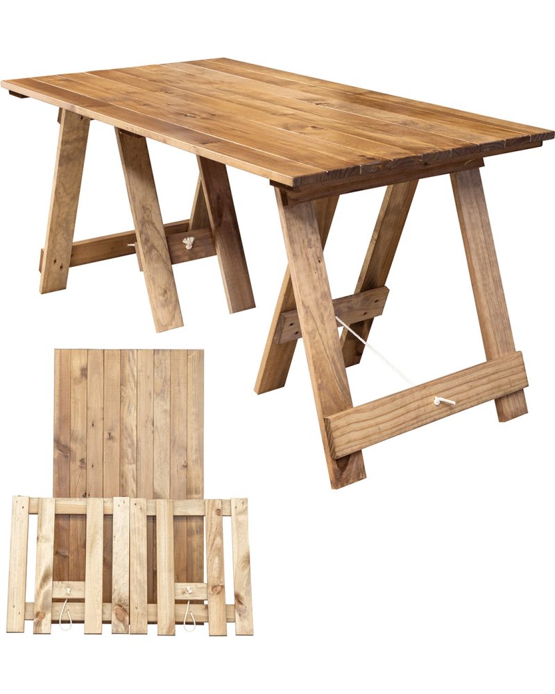 1.5m Trestle Dining Table: 4-Seater Stained
