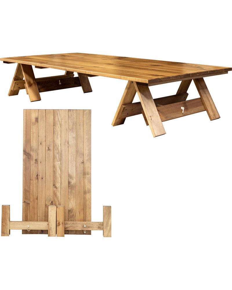 1.8m Low (boho) Rustic Picnic Trestle Table: 8-Seater Stained