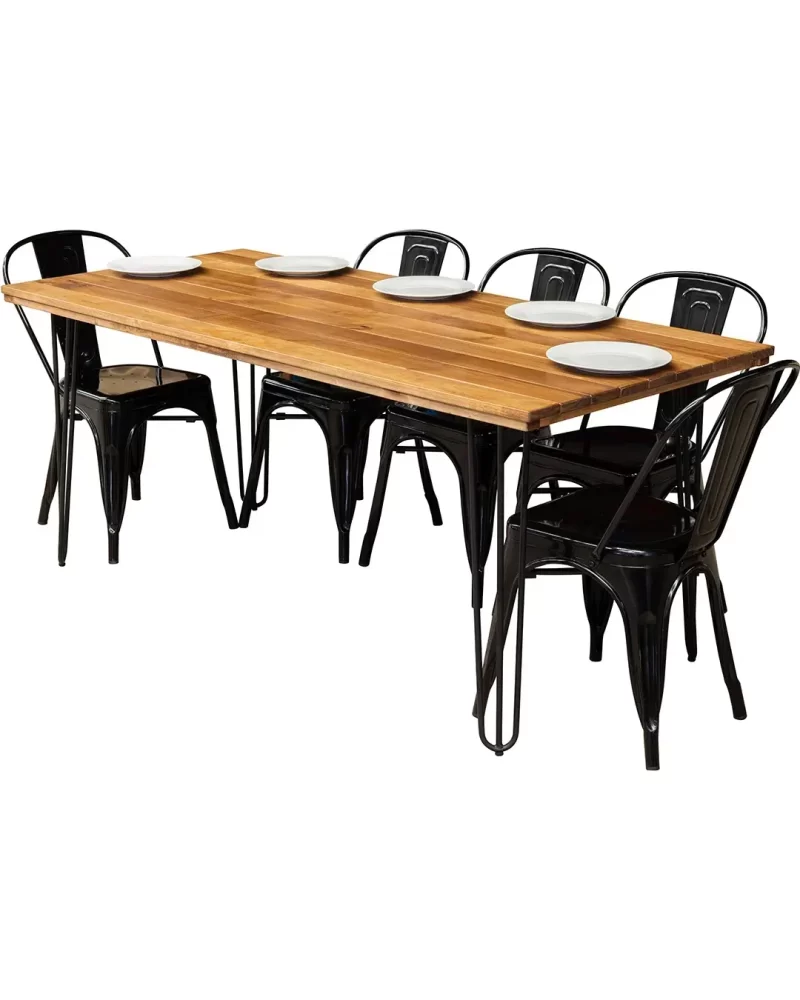 Hairpin Legs Table Handmade - 1.8m 8-Seater Stained Rustic Wood - Image 5