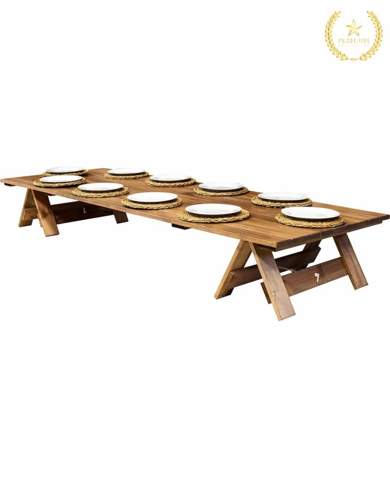 2.4m Low (boho) Rustic Picnic Trestle Table: 10-Seater Stained - Image 2