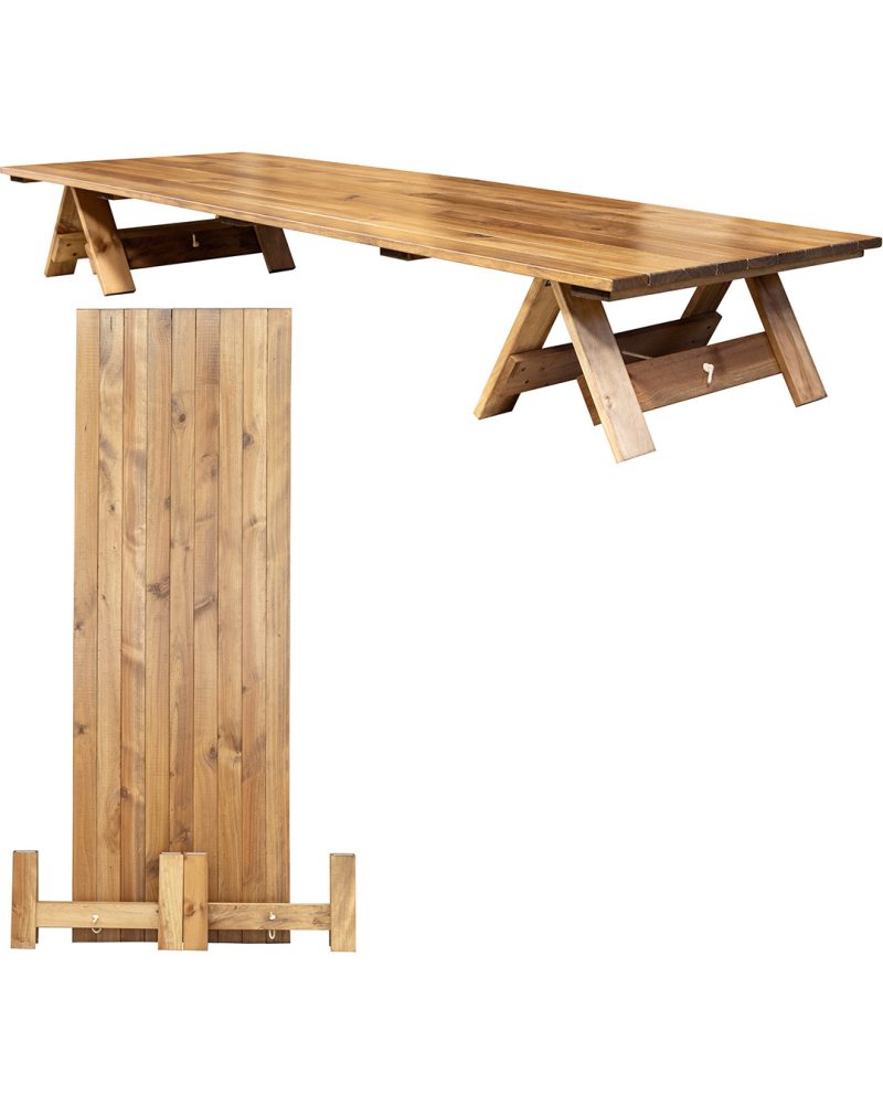 2.4m Low (boho) Rustic Picnic Trestle Table: 10-Seater Stained