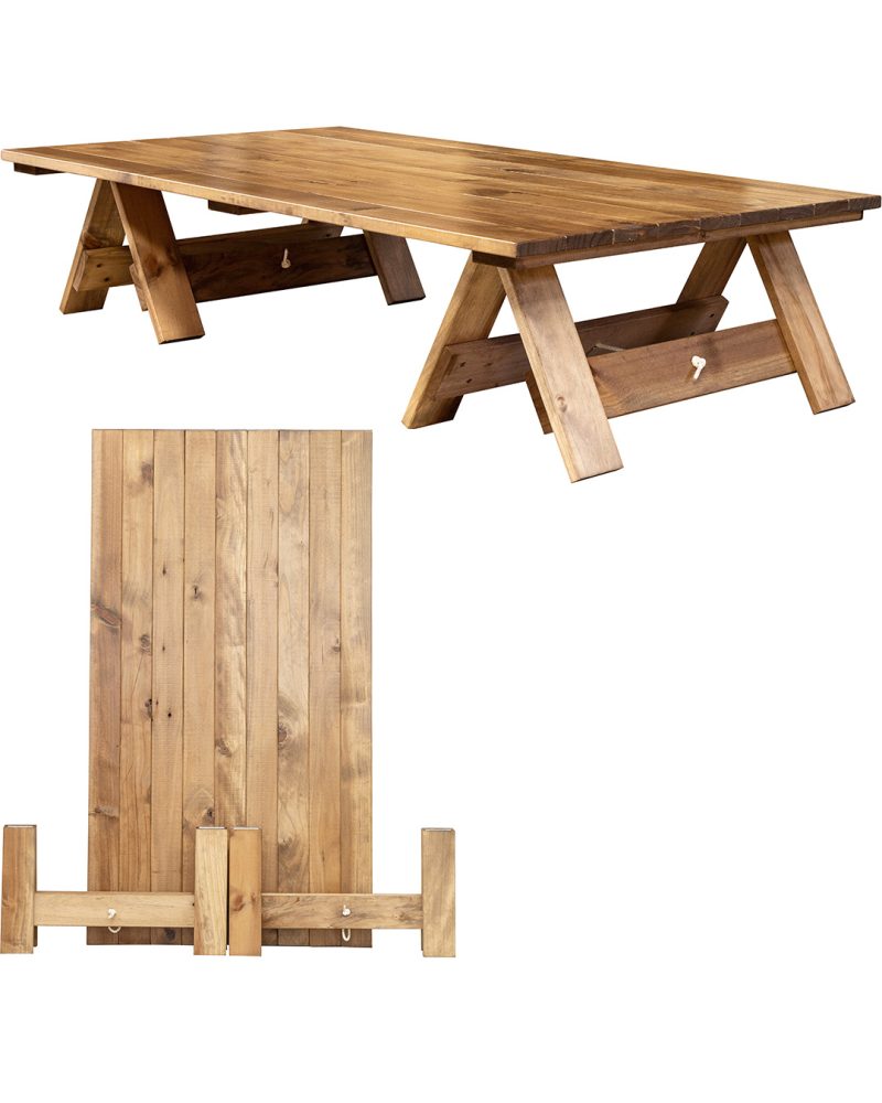 1.5m Low (boho) Rustic Picnic Trestle Table: 6-Seater Stained